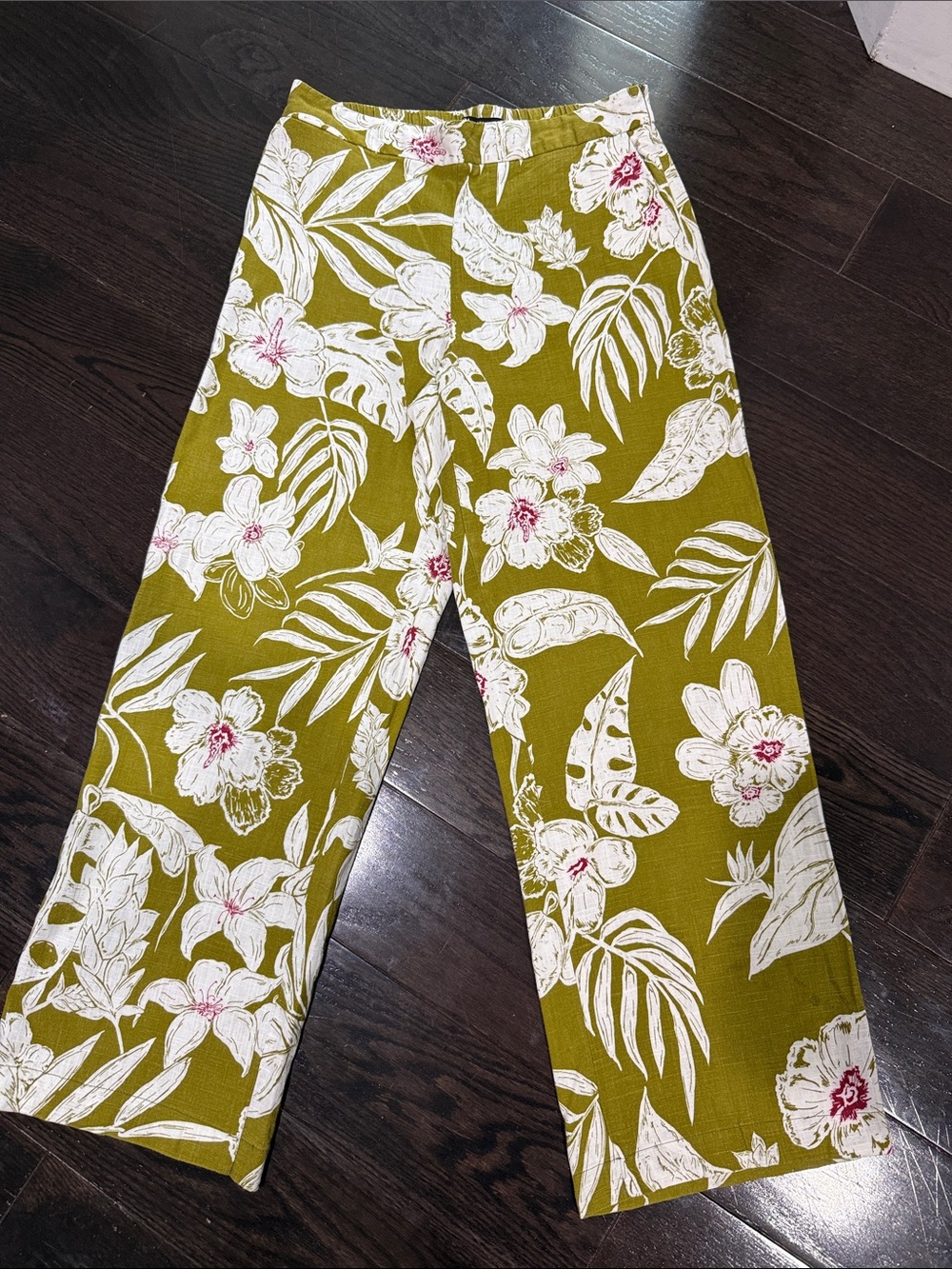 Zara Olive Floral Wide-Leg Pants